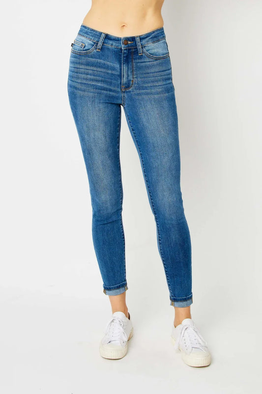 Judy Blue Full Size Cuffed Hem Skinny Jeans Judy Blue Medium