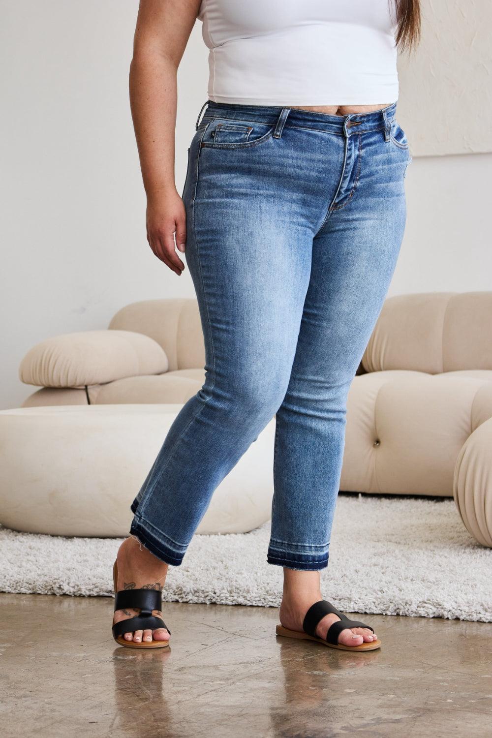 Judy Blue Full Size Release Hem Cropped Bootcut Jeans Judy Blue