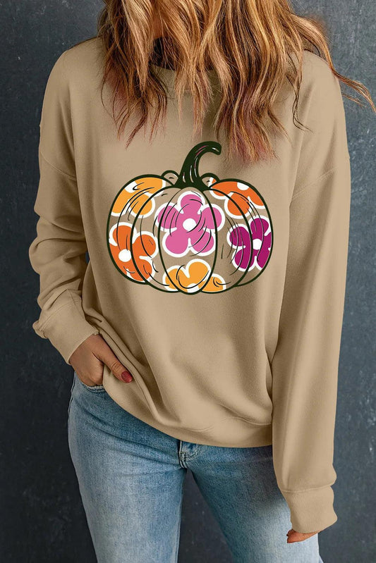 Pumpkin & Flower Graphic Long Sleeve Sweatshirt Sweatshirt