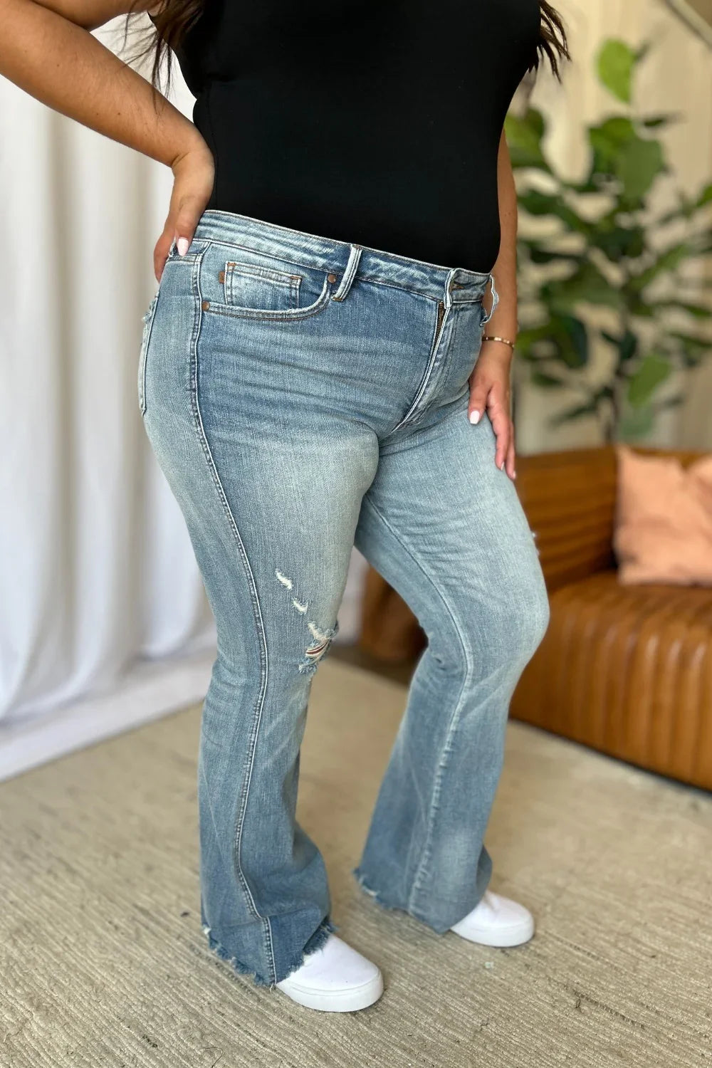 Judy Blue Full Size Medium Rise Tummy Control Destroy Flare Judy Blue