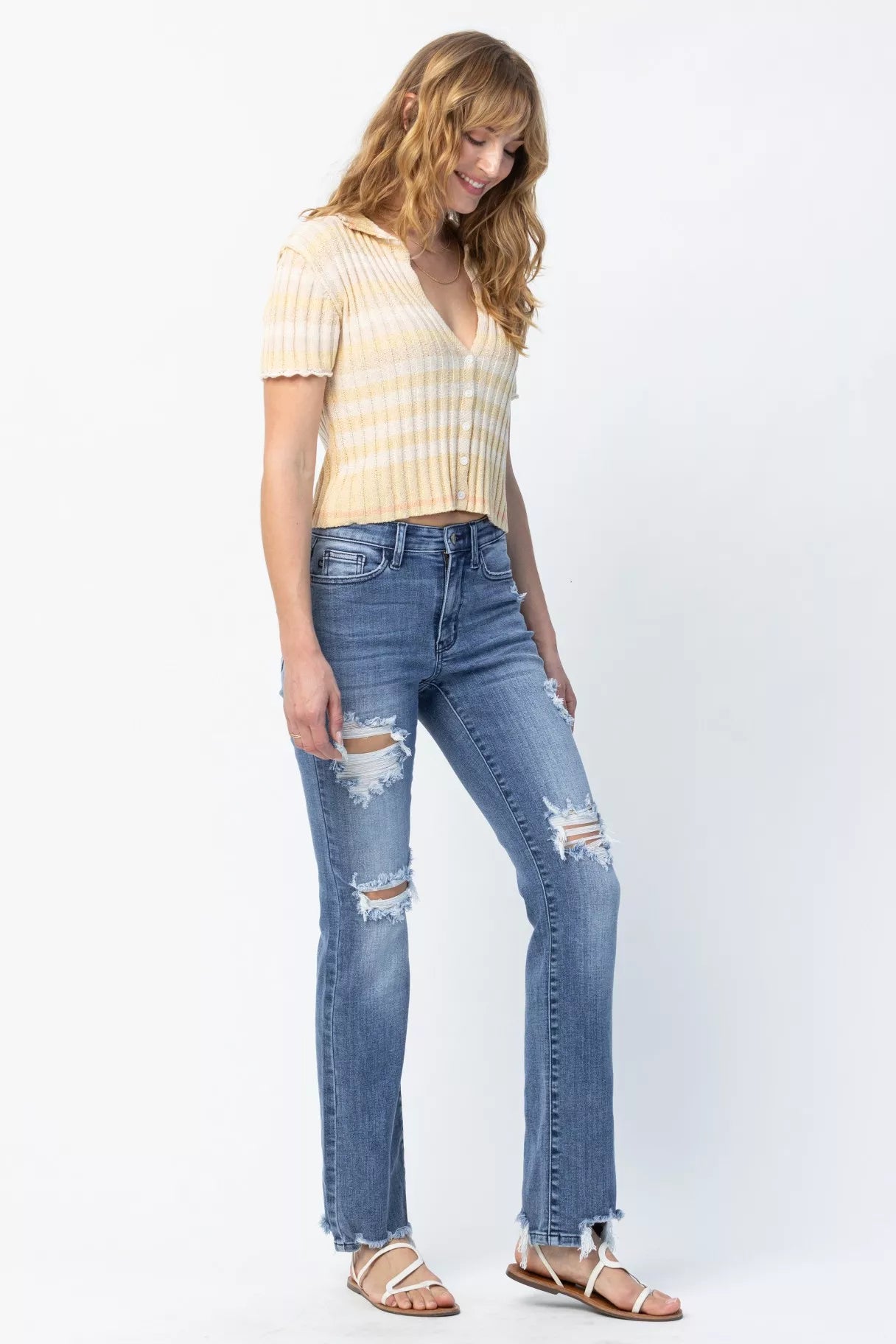 Judy Blue Full Size Mid Rise Destroy Straight Jeans Plus Size Judy Blue