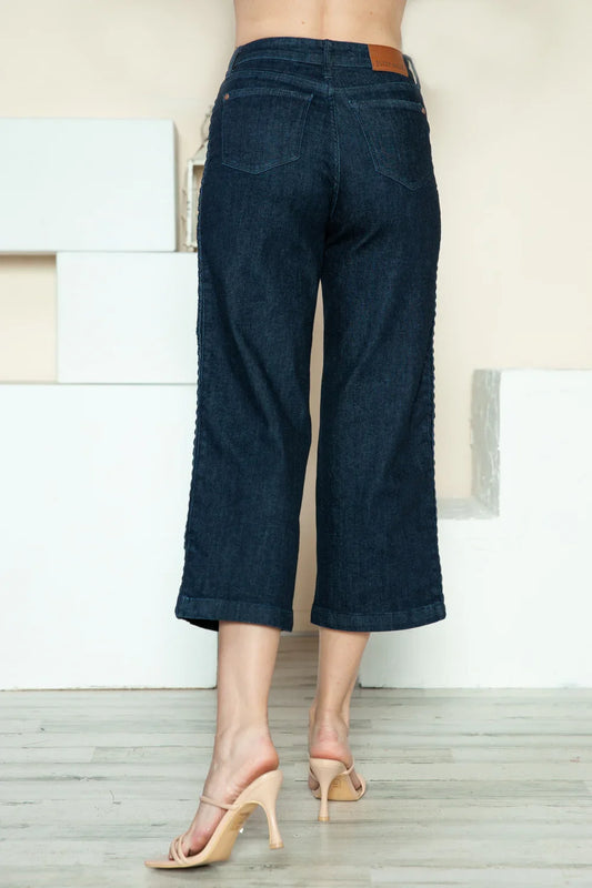 Judy Blue Full Size Side Seam Braid Detail Crop Wide Leg Jeans Judy Blue