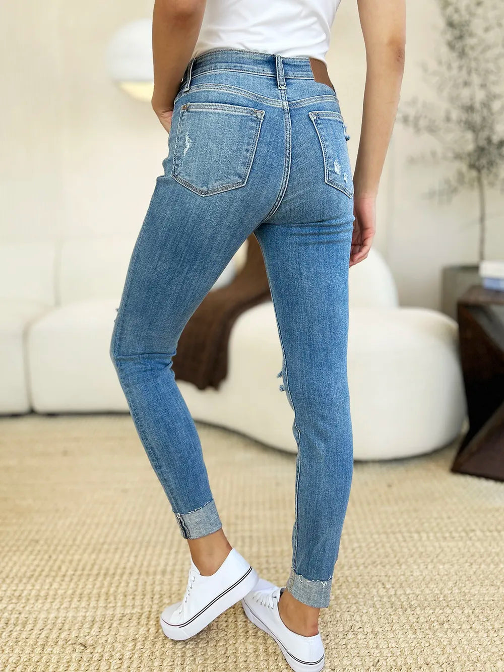 Judy Blue Full Size Mid Rise Destroy & Cuff Skinny Jeans Judy Blue