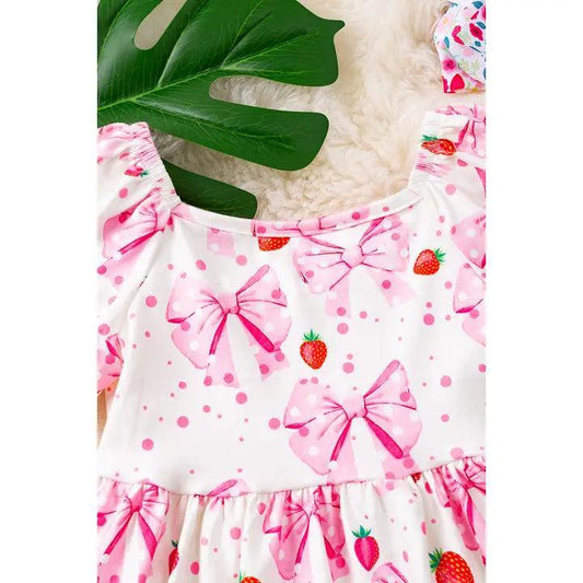 Coquette Bow-Strawberry Printed Dres dress