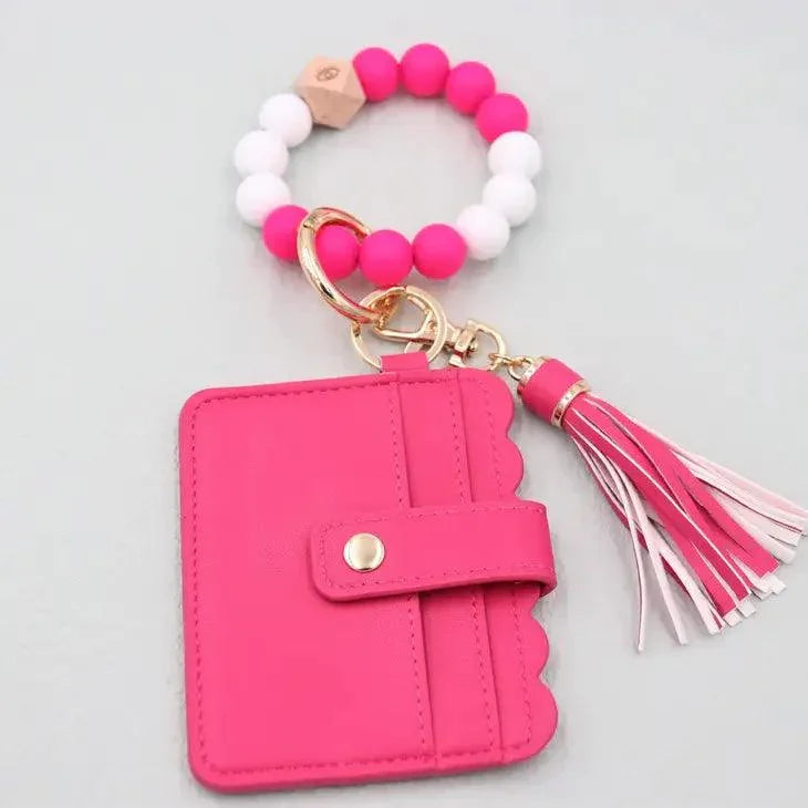 Silicone Beaded Wristlet Keychain Wallet wristlet keychain Viva Magenta