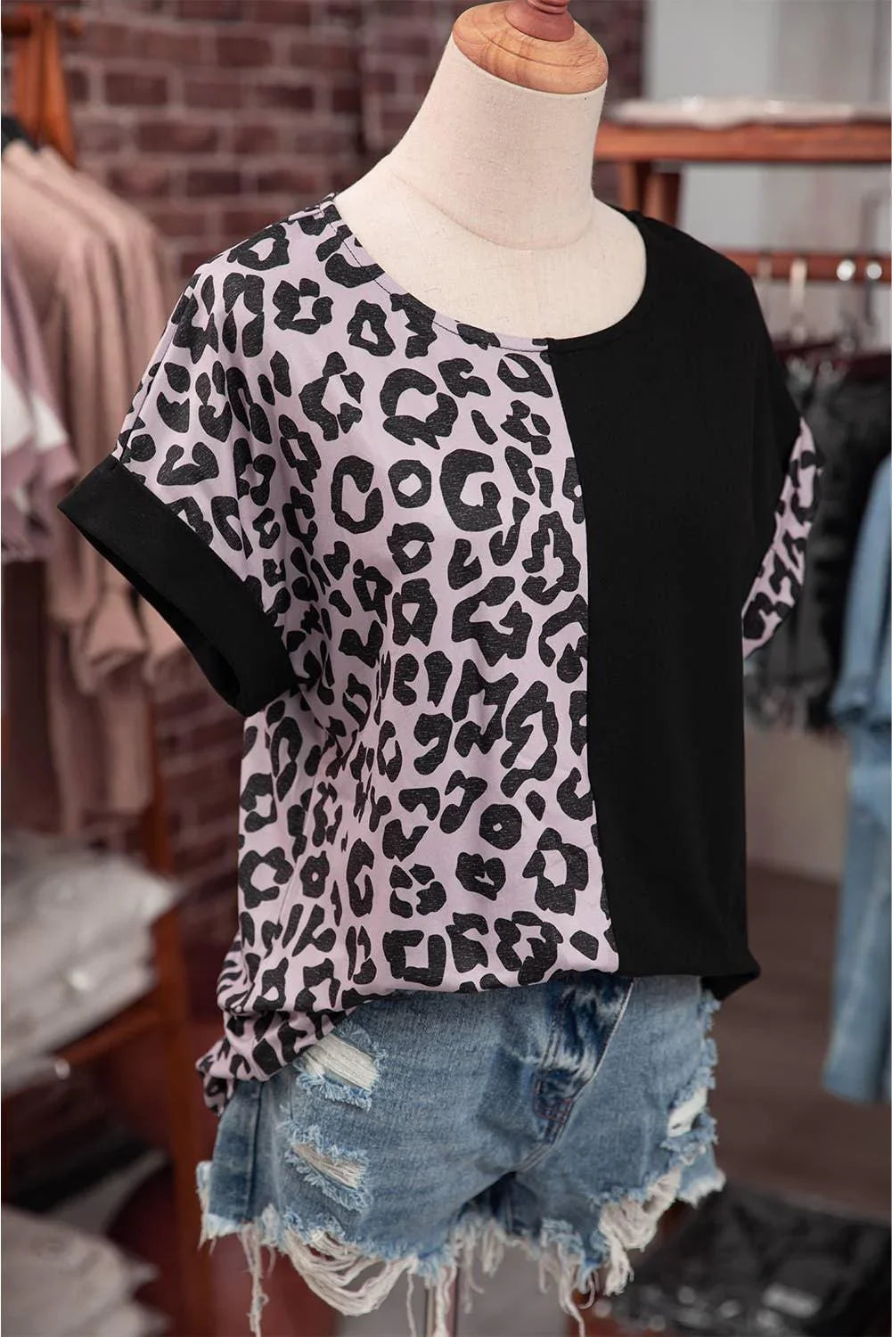 Casual Leopard Patchwork Short Sleeves Top shirt