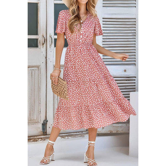 Leopard Print V Neck Fit Midi Dress Dress