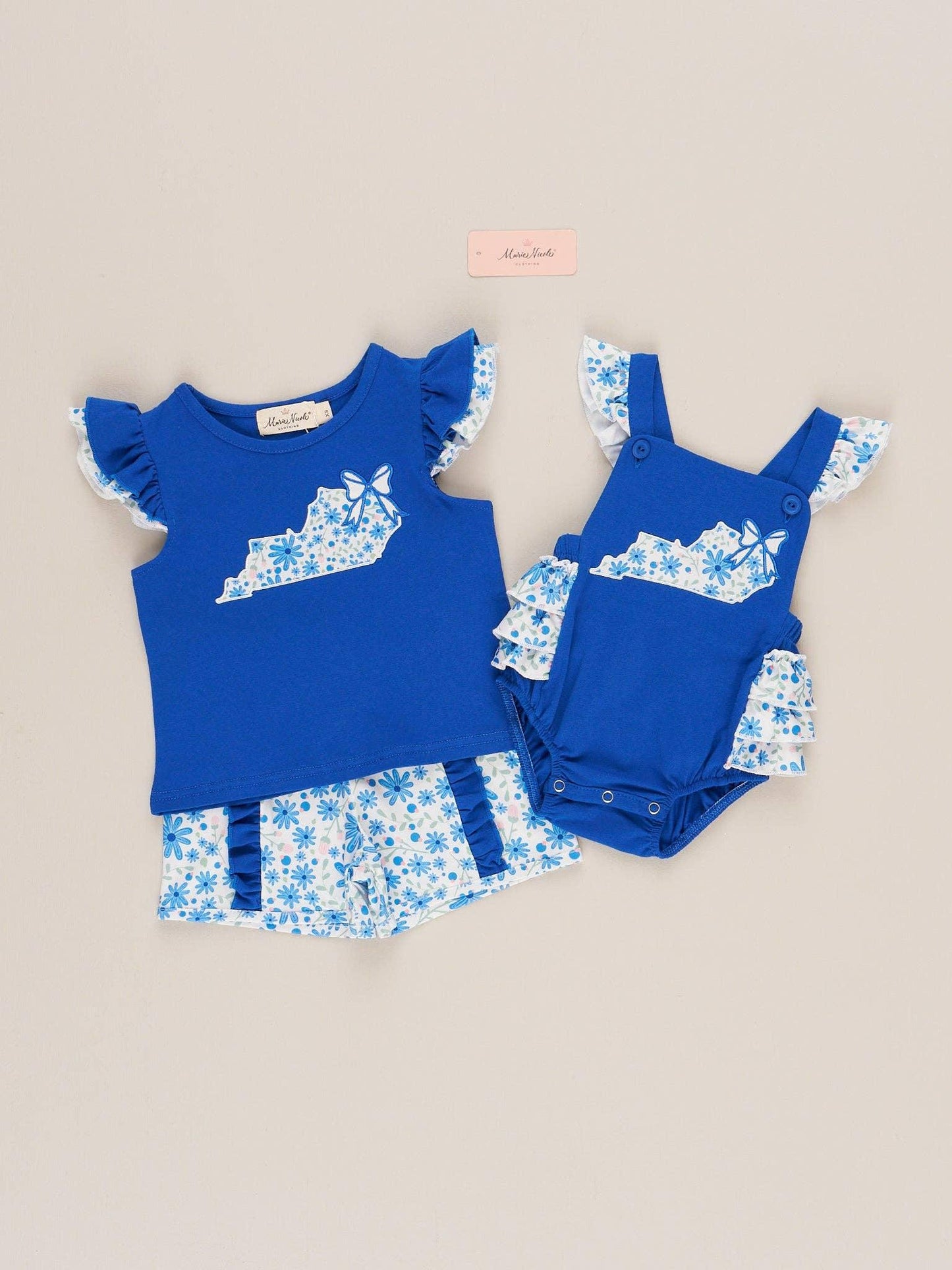 Kentucky Embroidered Floral Ruffle Bubble Clothing Set