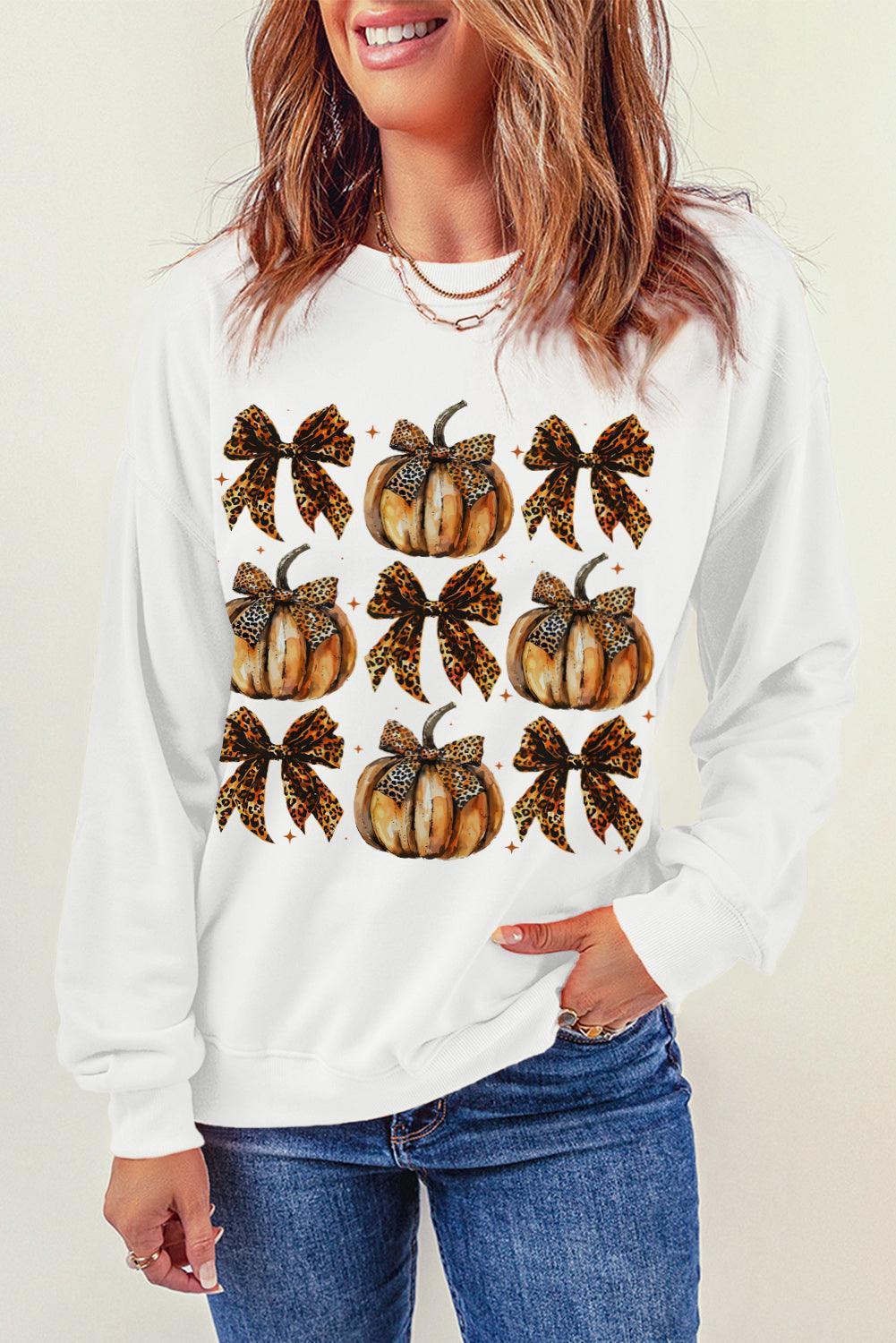 Pumpkin & Bow Graphic Long Sleeve Sweatshirt Sweatshirt