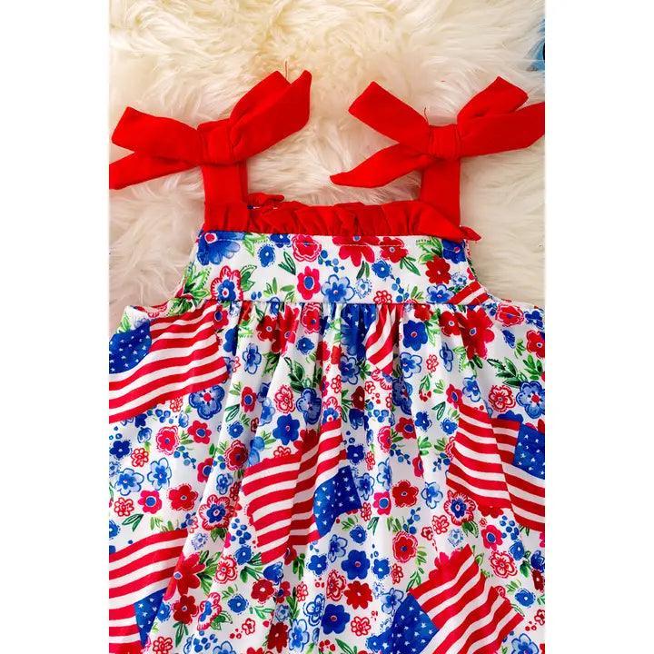 Patriotic Printed Dress W/Red Ruffle Hem dress