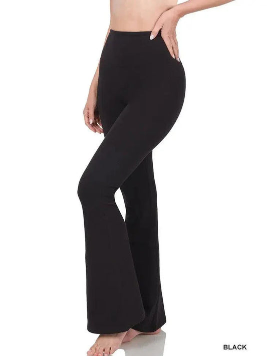 Wide Waistband Yoga Flare Pants pants Black