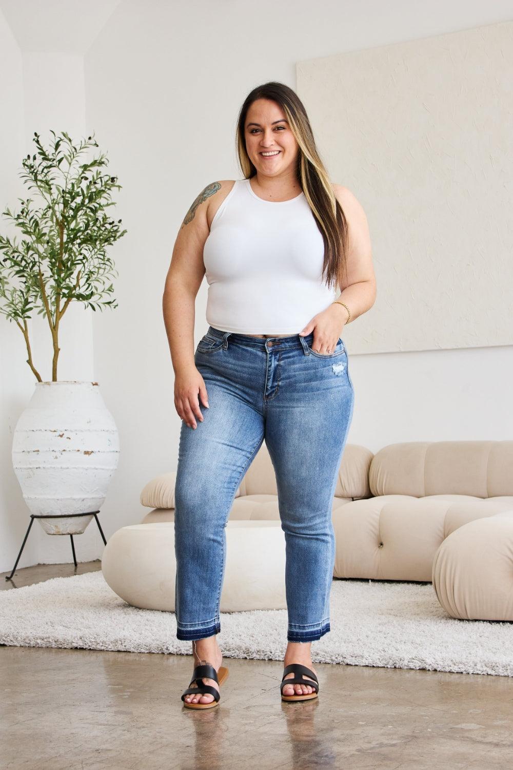 Judy Blue Full Size Release Hem Cropped Bootcut Jeans Judy Blue