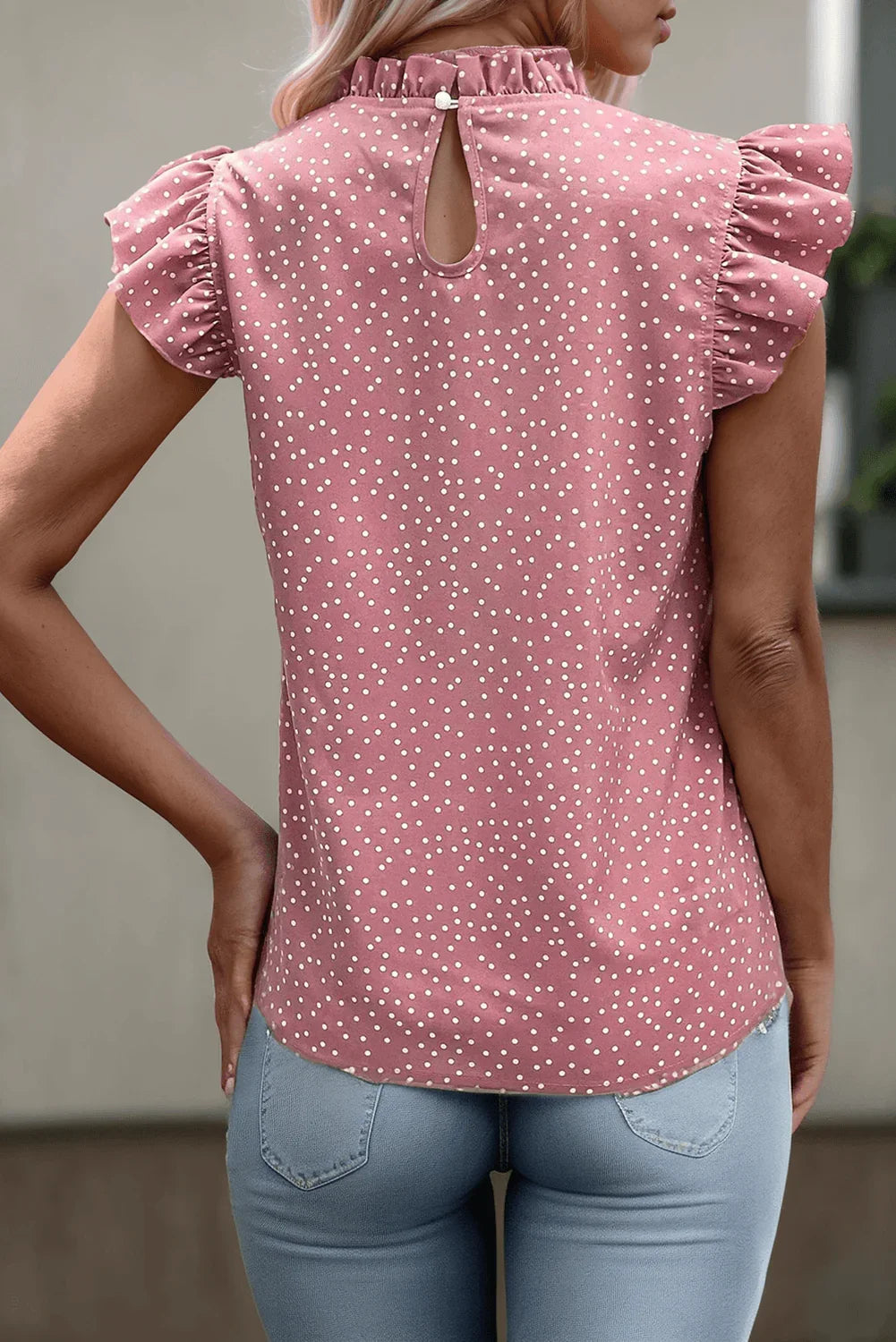 Polka Dots Ruffle Flutter Sleeve Blouse Shirt