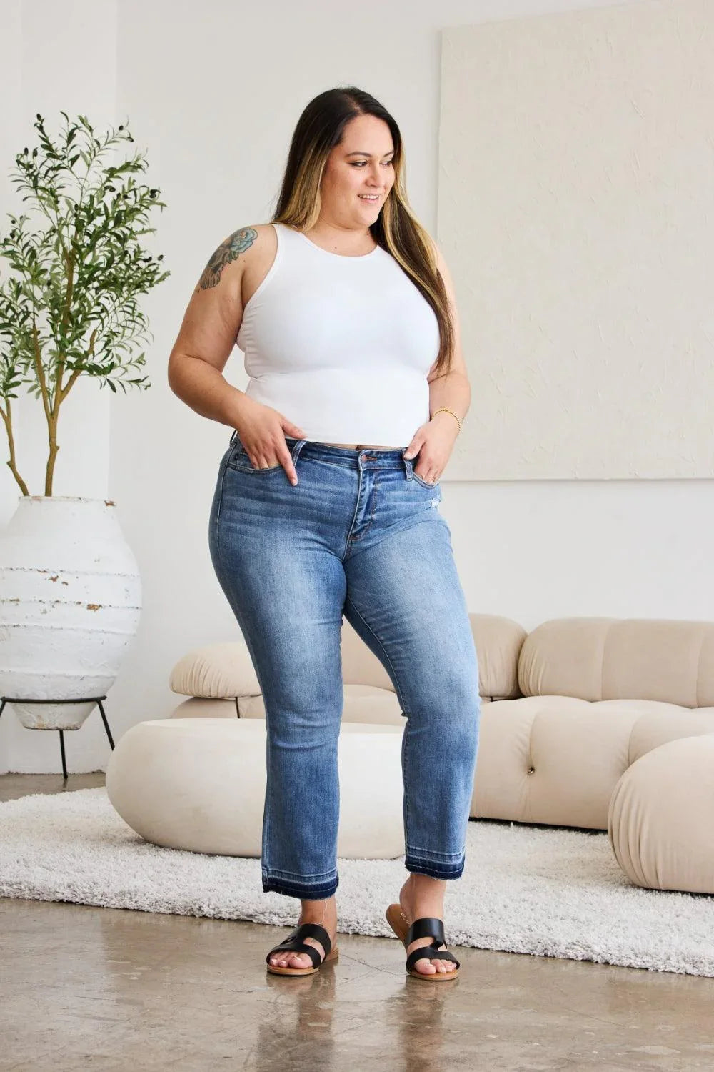 Judy Blue Full Size Release Hem Cropped Bootcut Jeans Judy Blue