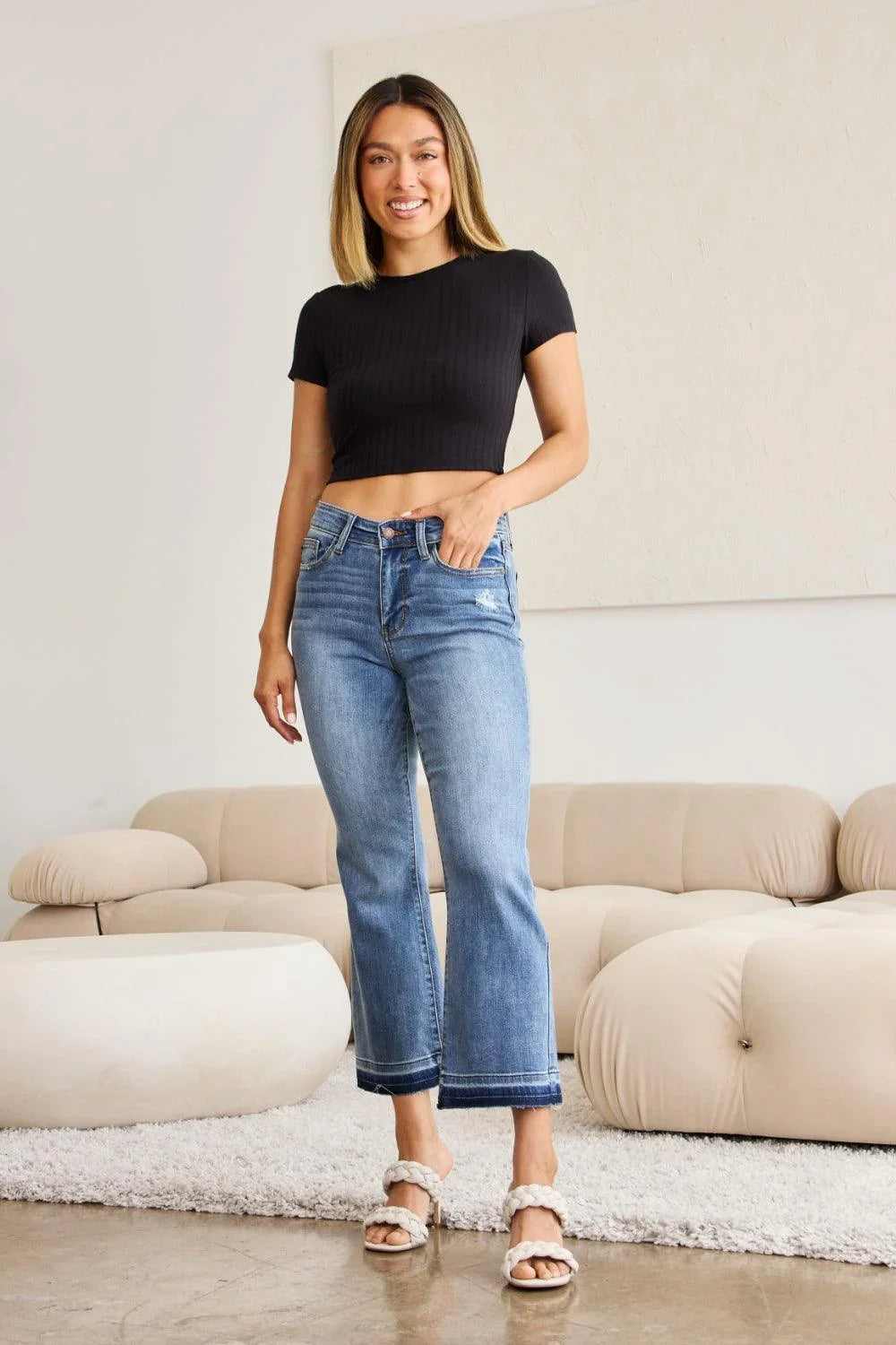 Judy Blue Full Size Release Hem Cropped Bootcut Jeans Judy Blue