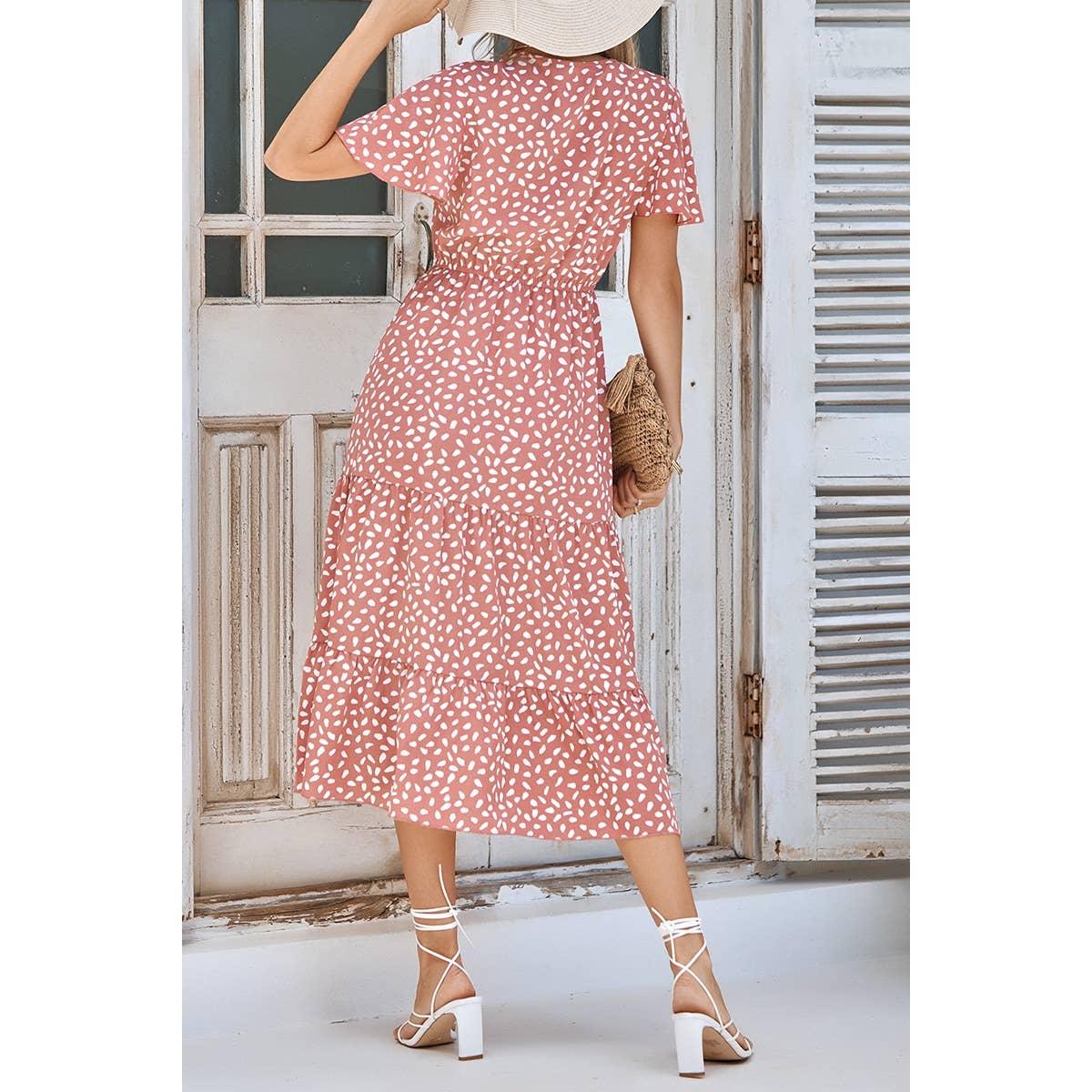 Leopard Print V Neck Fit Midi Dress Dress