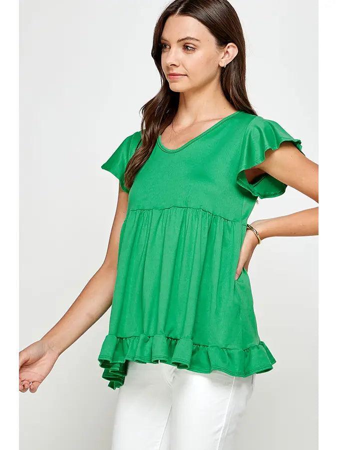 Flutter Sleeve Ruffle Tiered Babydoll Top