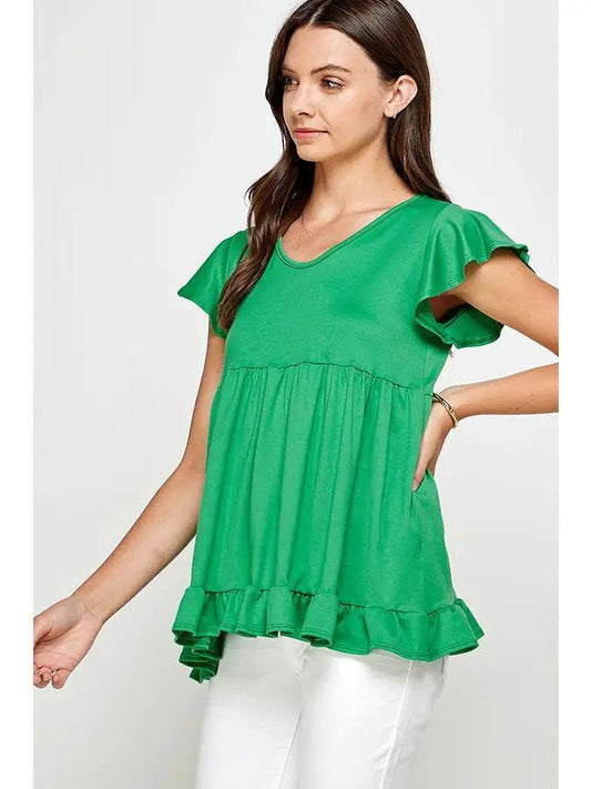 Flutter Sleeve Ruffle Tiered Babydoll Top