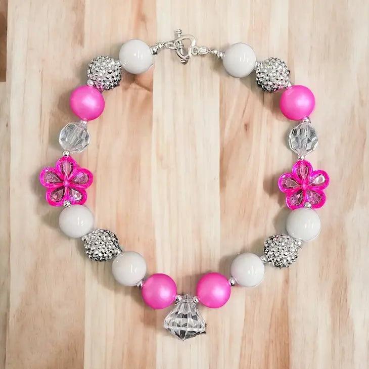 White,Silver & Flowers Bubble necklace