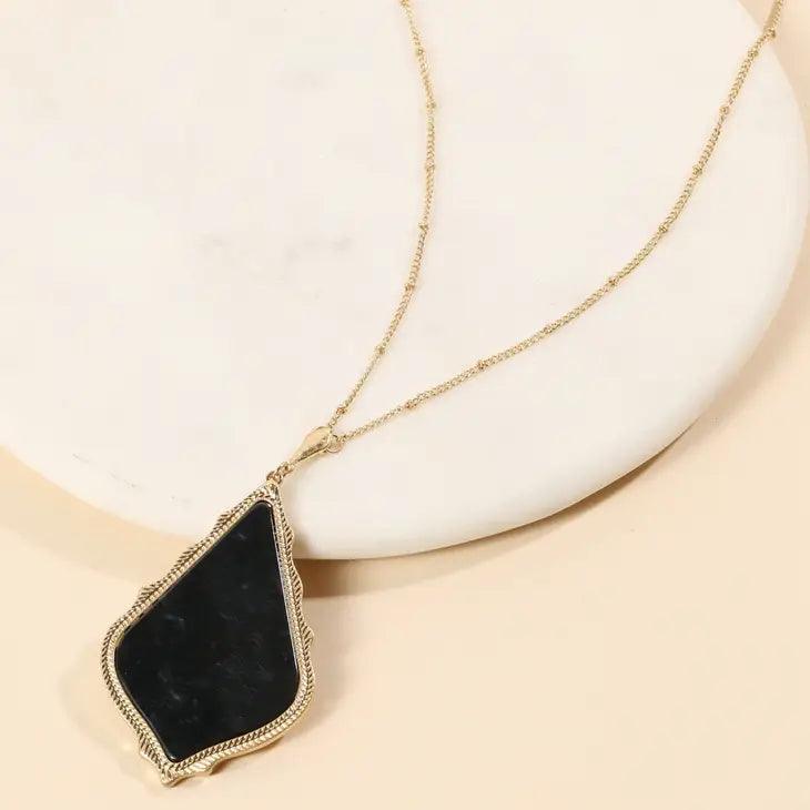 Rhombus Shape Pendant Long Necklace necklace Black