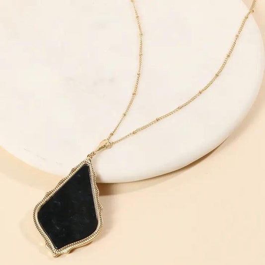 Rhombus Shape Pendant Long Necklace necklace Black