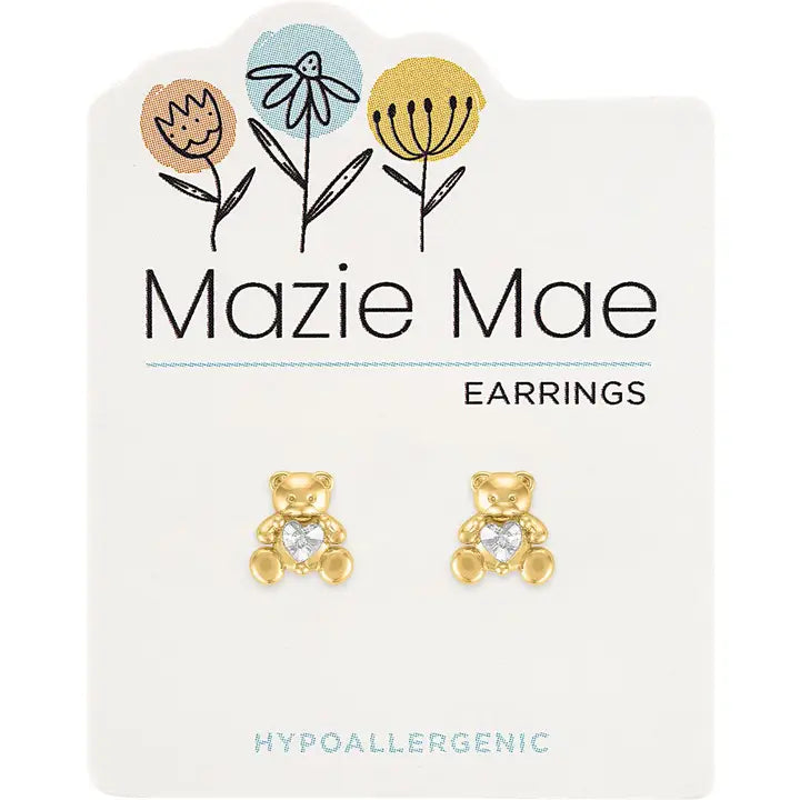 Mazie Mae Earring: Gold Teddy Bear Stud