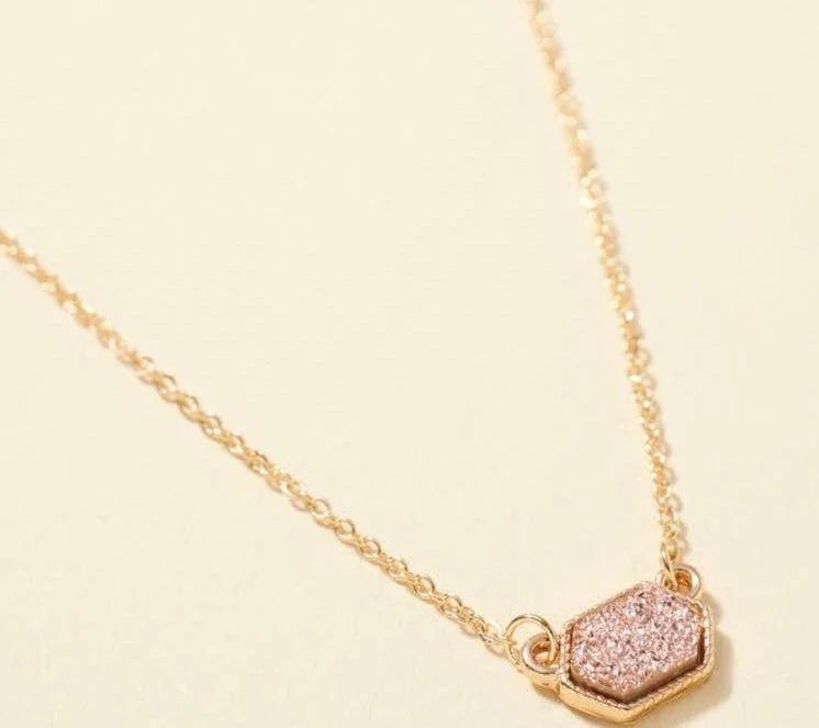 Hexagon Druzy Stone Charm Short Necklace Jewelry GDCP