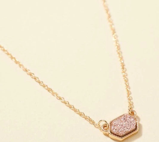 Hexagon Druzy Stone Charm Short Necklace Jewelry GDCP