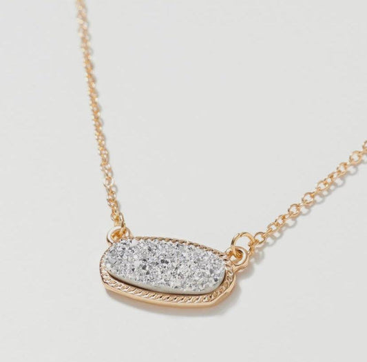 Oval Druzy Stone Charm Short Necklace GDSV