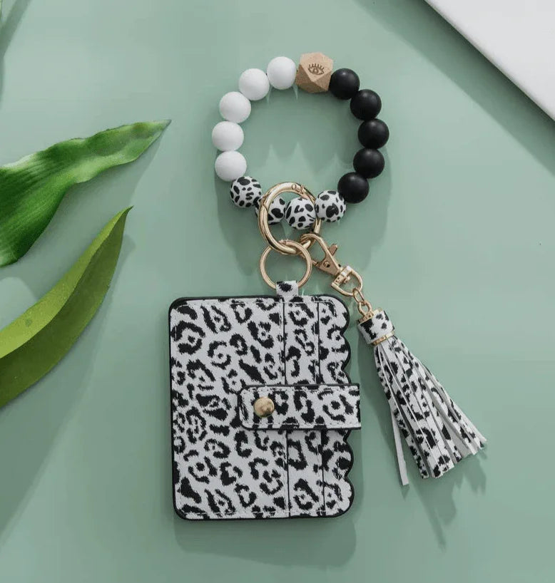Silicone Beaded Wristlet Keychain Wallet wristlet keychain Cheetah