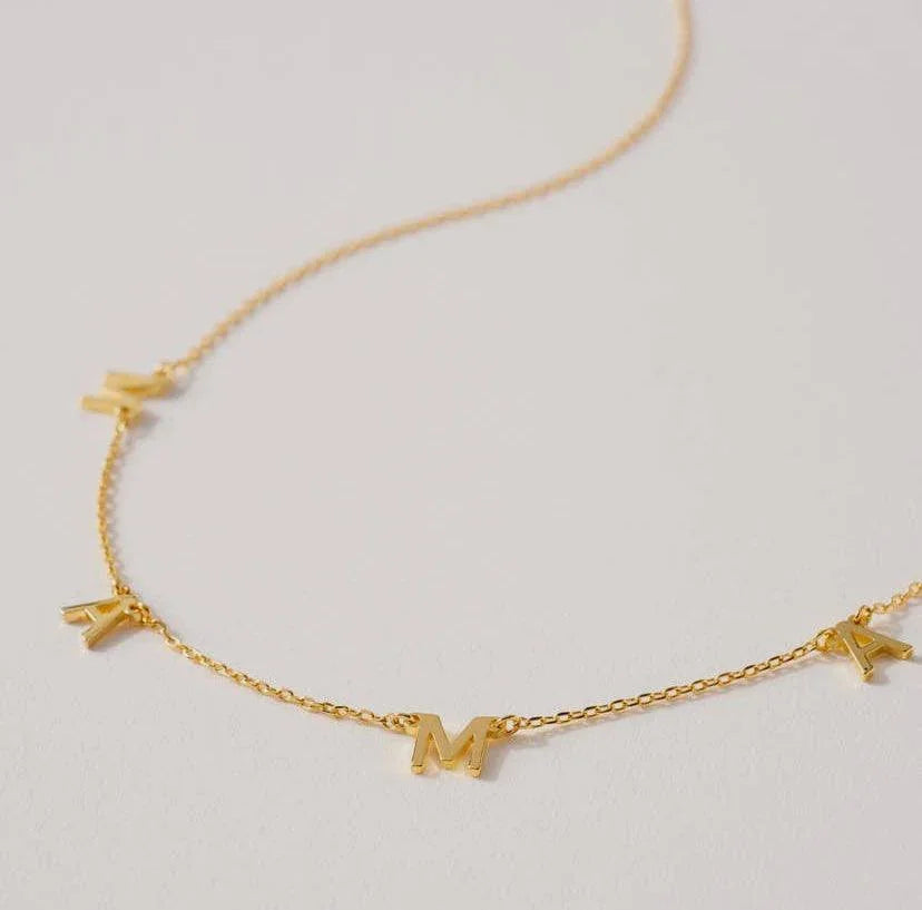 MAMA Letter Charm Short Necklace 18K Gold Dipped