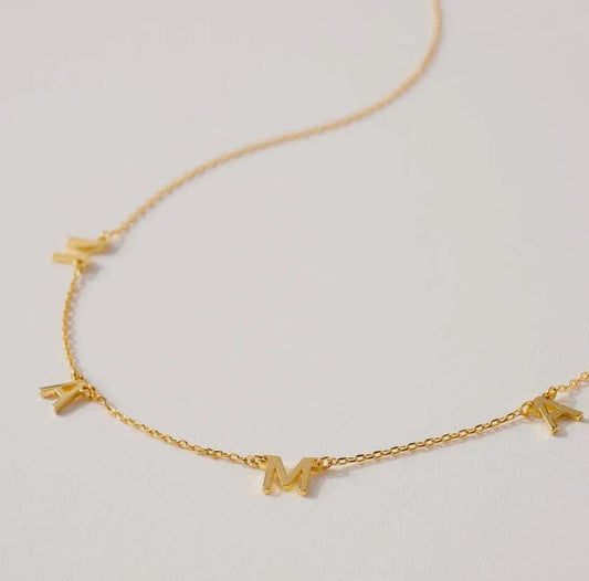 MAMA Letter Charm Short Necklace 18K Gold Dipped