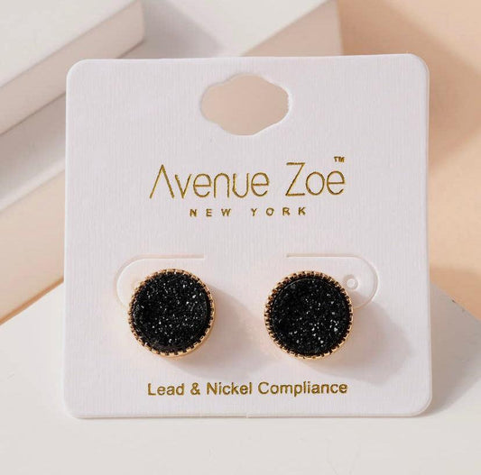 Druzy Stone Stud Earrings Black