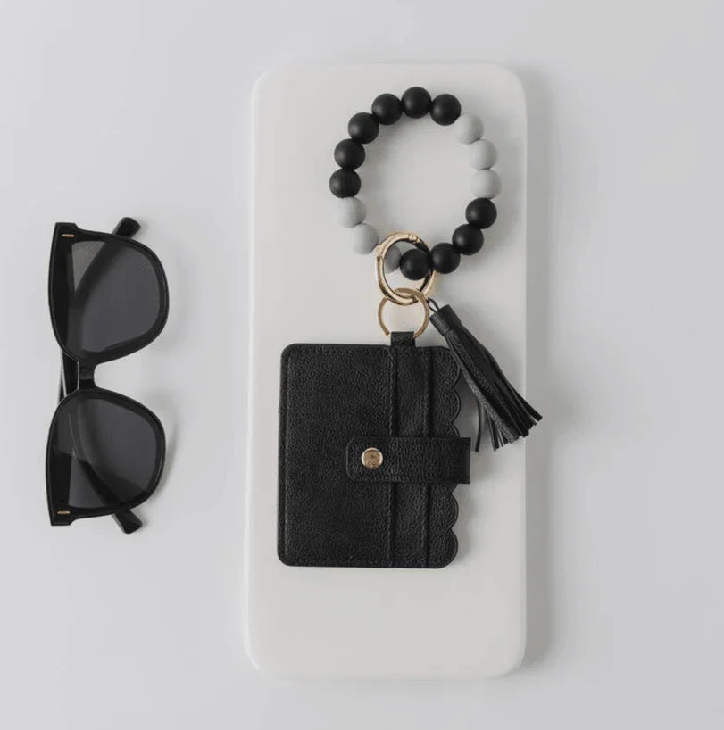 Silicone Beaded Wristlet Keychain Wallet wristlet keychain Black