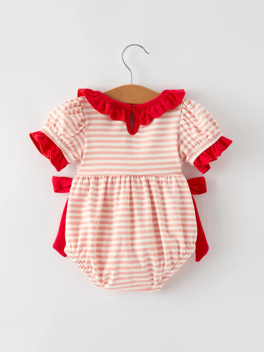 Christmas Candy Cane Smocking Embroidery Striped Baby Girls Romper baby romper