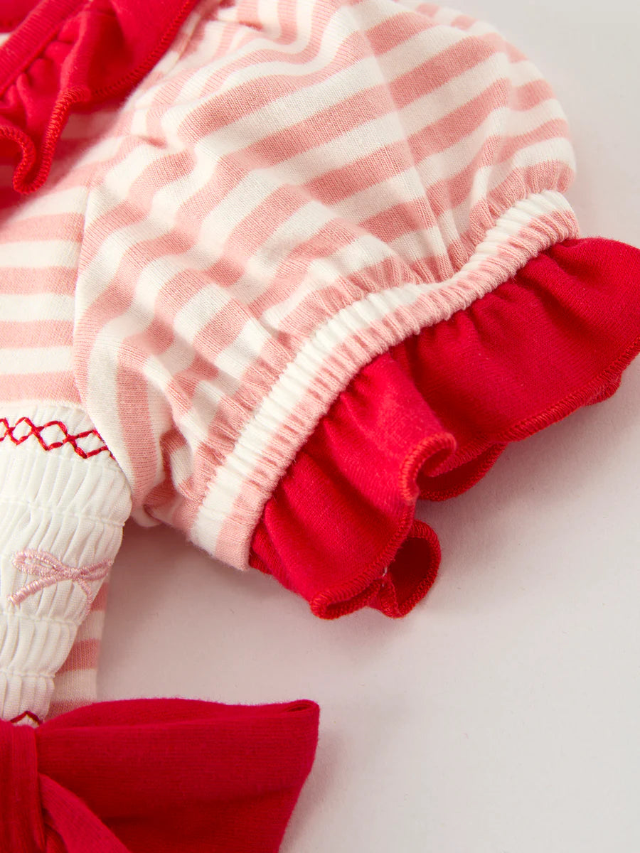 Christmas Candy Cane Smocking Embroidery Striped Baby Girls Romper baby romper
