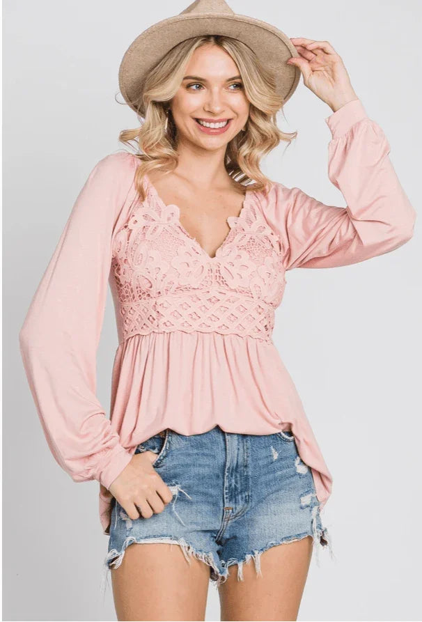 Knit Top with Crochet Lace shirt