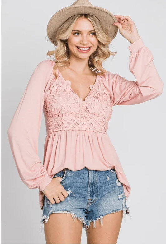 Knit Top with Crochet Lace shirt