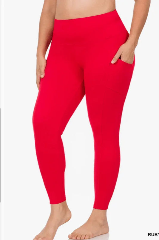 Plus Size Microfiber Full Length Leggings Leggings Ruby Red