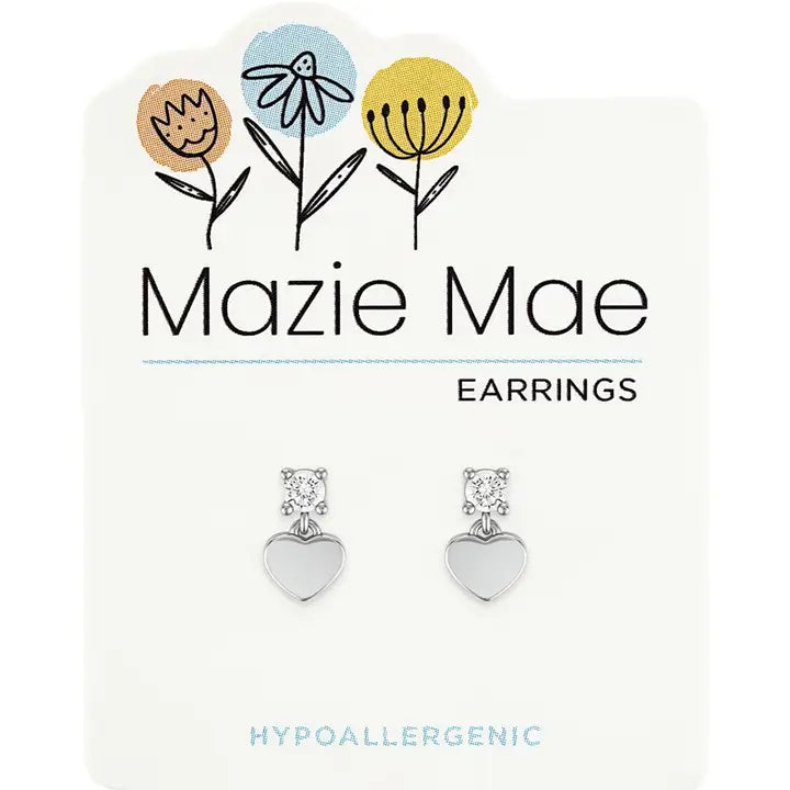 Mazie Mae Earring: Silver CZ Heart Drop Stud