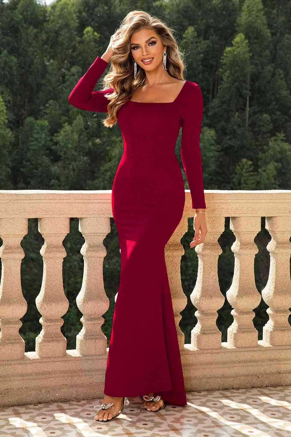 Square Neck Long Sleeve Dress formal dress