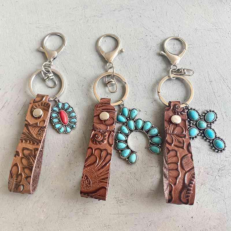 Turquoise Genuine Leather Key Chain Keychain