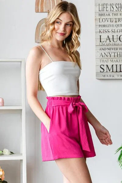 Heimish Full Size Texture High Waist Tied Shorts shorts