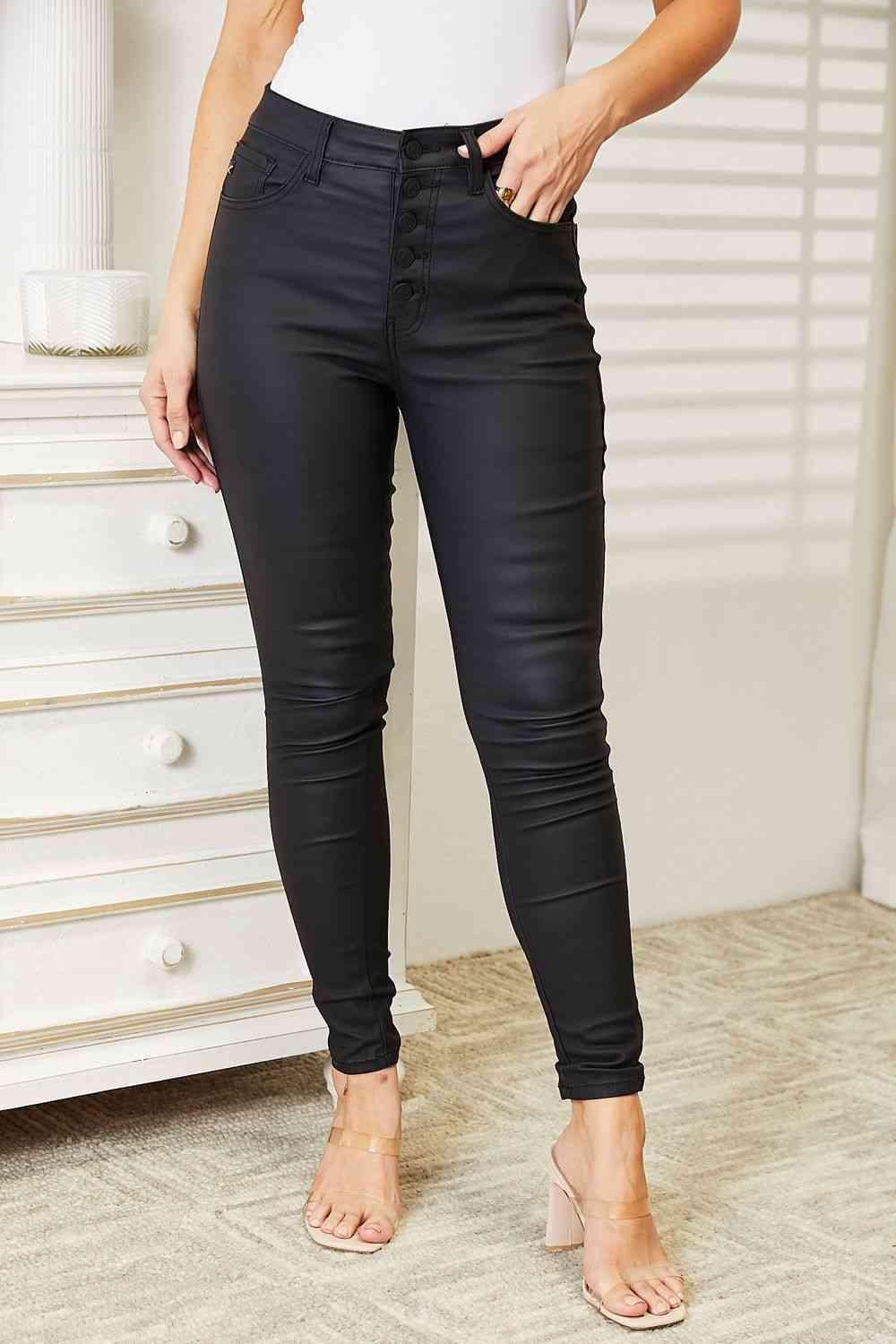 Kancan Full Size High Rise Black Coated Ankle Skinny Jeans pants