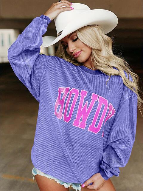 Full Size HOWDY Graphic Round Neck Sweatshirt Sweatshirt Lavender