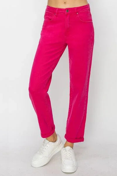 RISEN High Waist Rolled Hem Straight Jeans pants