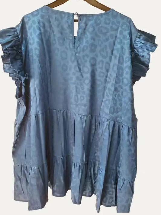 Babydoll Round Neck Ruffle Sleeve Woven Top