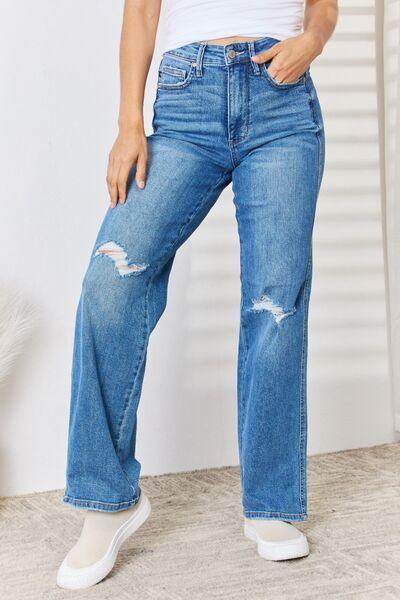 Judy Blue Full Size High Waist Distressed Straight-Leg Jeans pants Medium