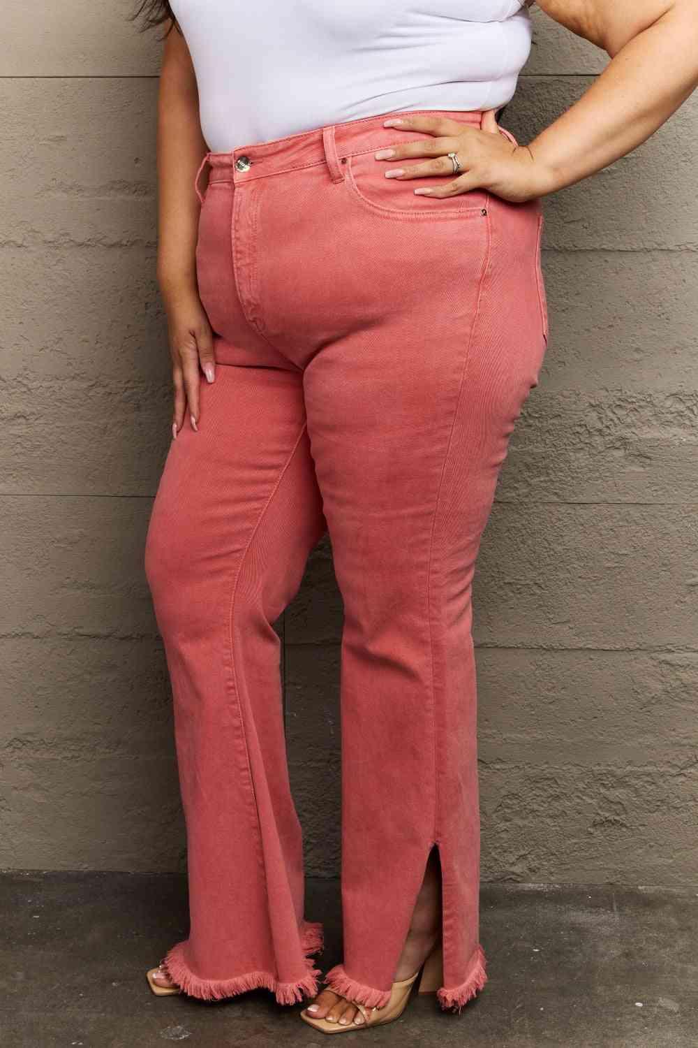 RISEN Bailey Full Size High Waist Side Slit Flare Jeans pants