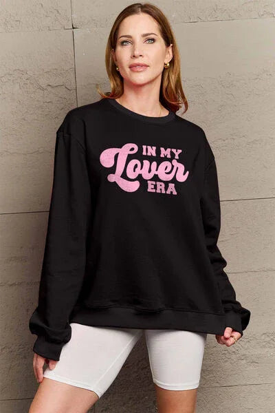 Simply Love Full Size IN MY LOVER ERA Round Neck Sweatshirt Sweatshirt Black